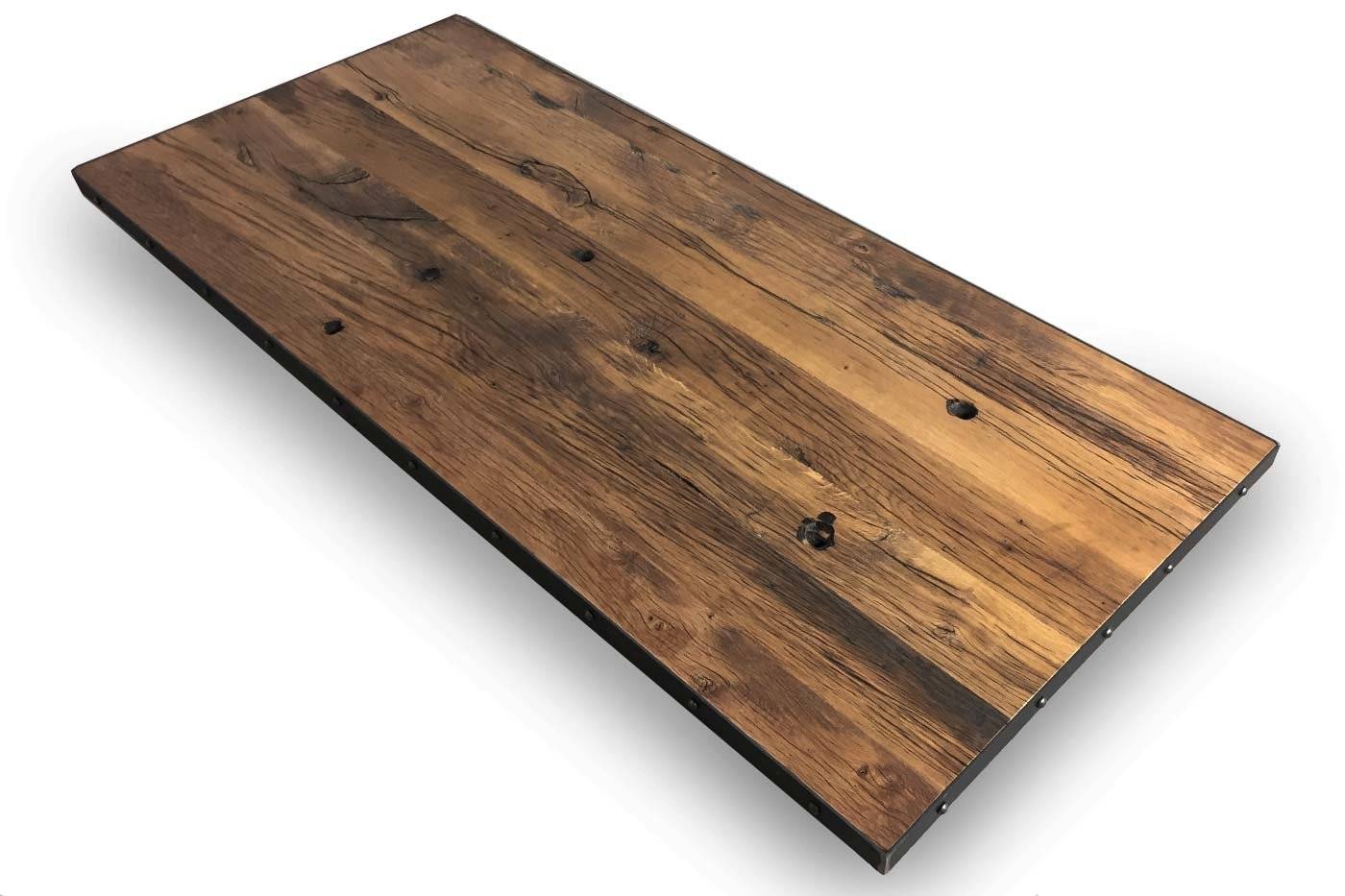 Nathaniel Ward hemel Gezichtsveld Eiken oud houten tafelblad met ruw staal – Options Meubelen